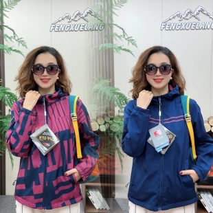 双面穿薄款 登山骑行户外风衣 冲锋衣女防风柔软休闲连帽外套春秋季