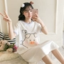 Áo ngủ nữ mùa hè cotton hoạt hình ngắn tay Hàn Quốc sinh viên ngọt ngào dễ thương mỏng lỏng đồ ngủ mùa hè - Đêm đầm váy ngủ gợi cảm