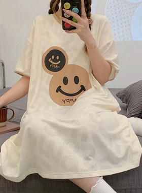 睡裙女夏季棉布短袖韩版带胸垫家居服春夏天薄款宽松外穿孕妇睡衣