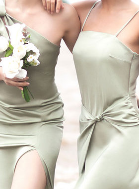 之既定制伴娘服缎面高级小众姐妹团吊带缎面连衣裙鱼尾显瘦婚礼