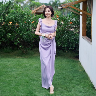 之既「鸢尾」紫色吊带荡领礼服婚礼伴娘服日常可穿高级小众显瘦裙