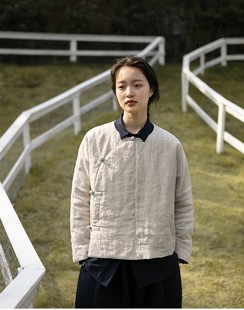 冬装复古砂洗雨露麻中式单排扣保暖上衣宽松棉服短款女棉衣