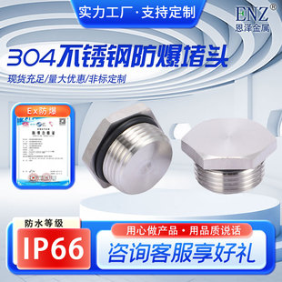304不锈钢防爆堵头外六角闷盖外牙螺纹密封防爆塞头六角堵头M2064