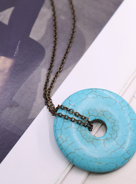 仿松石平安扣项链长款毛衣链