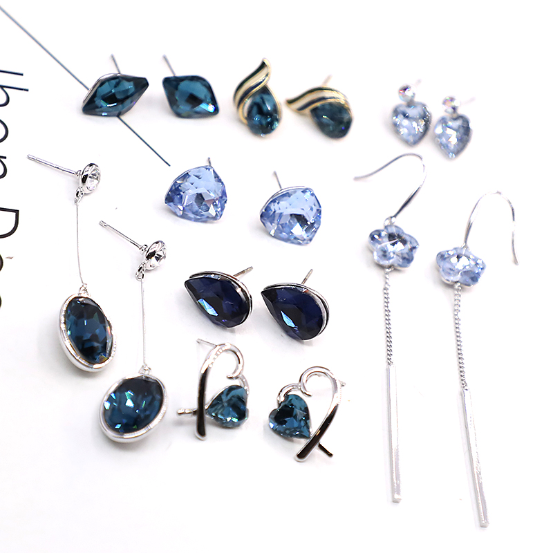 只卖十元内深浅蓝色系水晶耳环