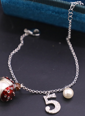 红色瓢虫微镶钻数字5秀气手链