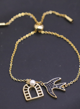 微镶钻手链黑色燕子窗口气质欧美