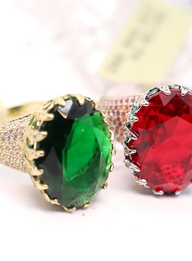 椭圆微镶仿宝石个性戒指环欧美