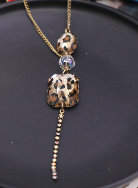 默认瑕疵项链豹纹亚克力Y型水钻