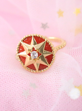 朱红色罗盘圆戒指欧美风格指环