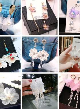 韩版潮牌INS网红款超仙气质花朵森系树叶时尚冷淡风耳环耳坠流苏