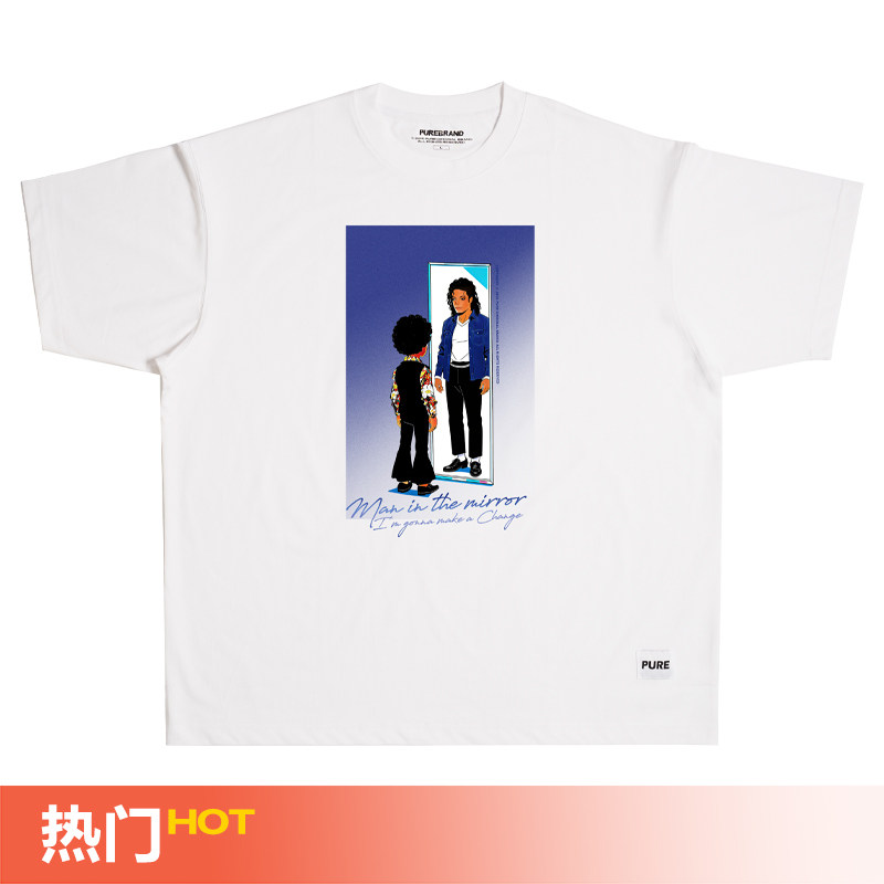 PURE镜中人Michael Jackson原创T恤不变形小领口圆领宽松复古插画