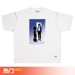 PURE镜中人Michael Jackson原创T恤不变形小领口圆领宽松复古插画