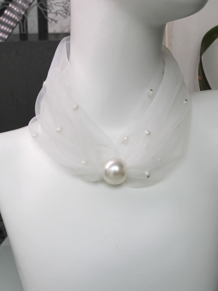 NECK SLEEVE WOMENS THIN SUNSCREEN SUMMER PULLOVER NECK PROTECTOR PEARL DECORATION NECKLACE IS VERSATILE AND MULTI-USE SOLID COLOR FALSE COLLAR WIDE