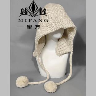 粗毛线毛球系带新款 饰帽 秋冬可拆卸帽子假领子厚毛线保暖护颈椎装