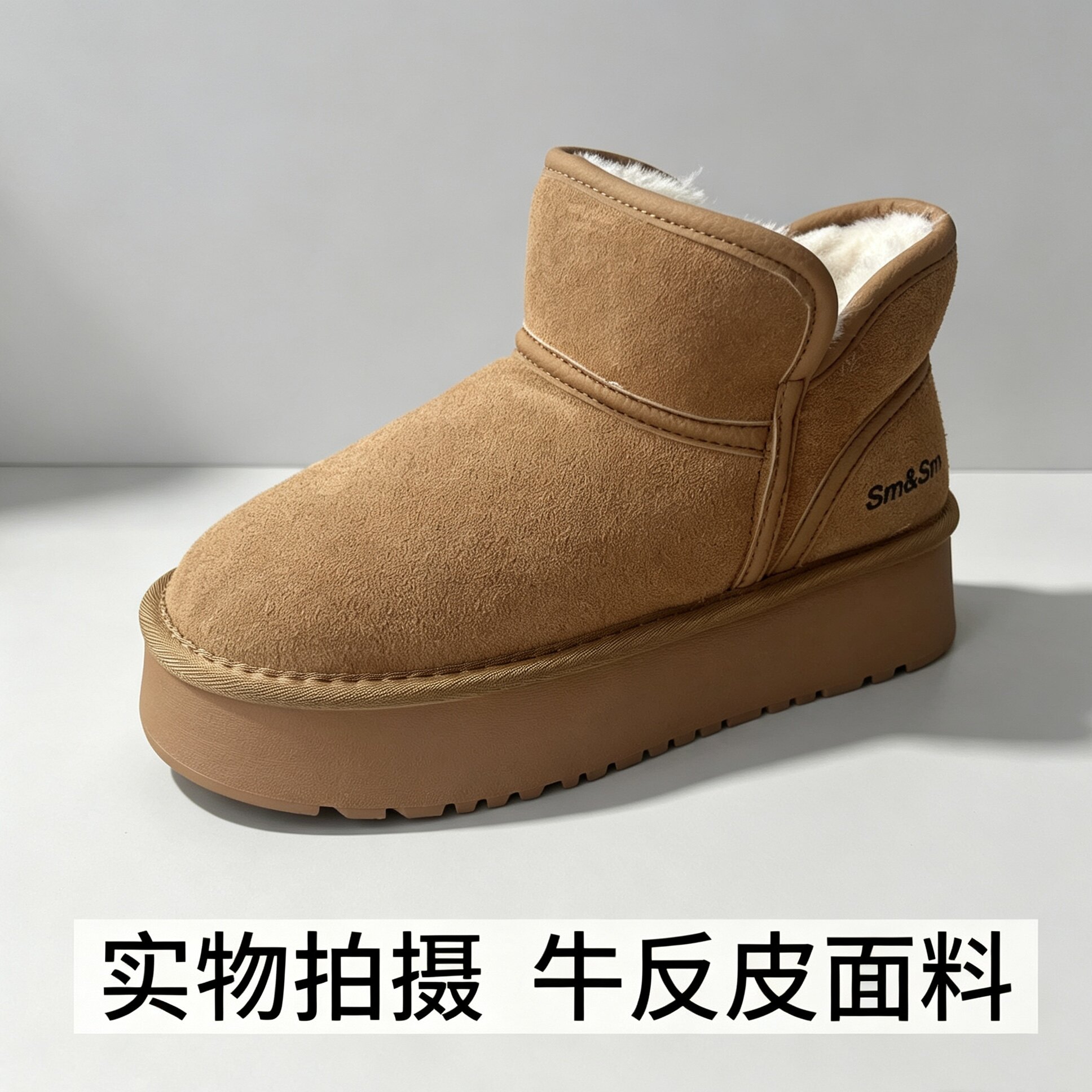 2026冬季新款女保暖舒适加厚时尚百搭雪地靴牛反绒真皮短靴羊毛