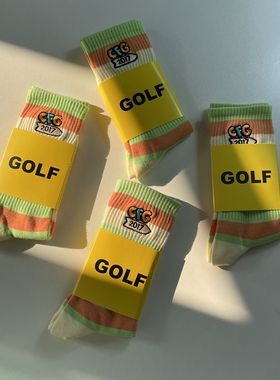 GOLF WANG音乐节限定CFG字母logo刺绣棉质男袜条纹拼色中筒女袜潮