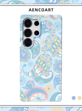 「淡蓝腰果花」适用三星GalaxyS26Ultra手机壳S25u半包磨砂硬壳S24+保护套plus全包肤感清新少女ins小众日韩