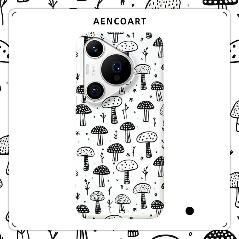 「蘑林秘语」适用华为P50手机壳P40半包磨砂硬壳P60Art保护套Pura70pro+肤感80Ultra蘑菇黑白手绘简约小清新