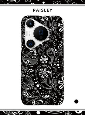 「黑色腰果花」适用华为Pura70pro+手机壳40半包磨砂硬壳P60Art保护套80Ultra肤感P50艺术复古美式插画潮嘻哈