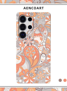 「橙色腰果花」适用三星S25Ultra手机壳S24Ultra半包磨砂硬壳S24保护套S25+全包肤感新款高级复古图腾潮流女