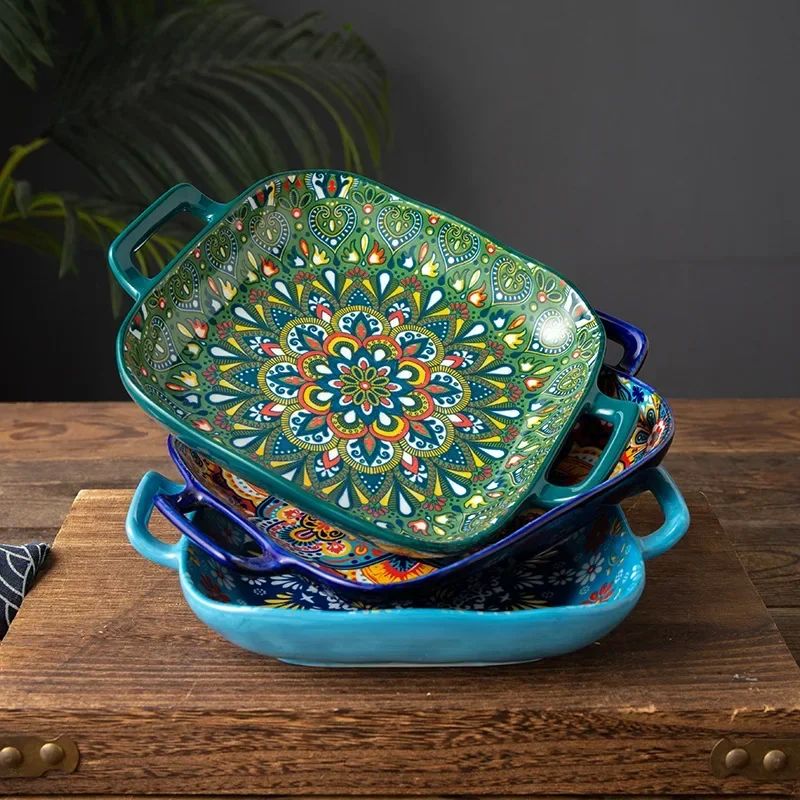 9In Ceramic Double-Ear Square Plate High-Quality Appearance