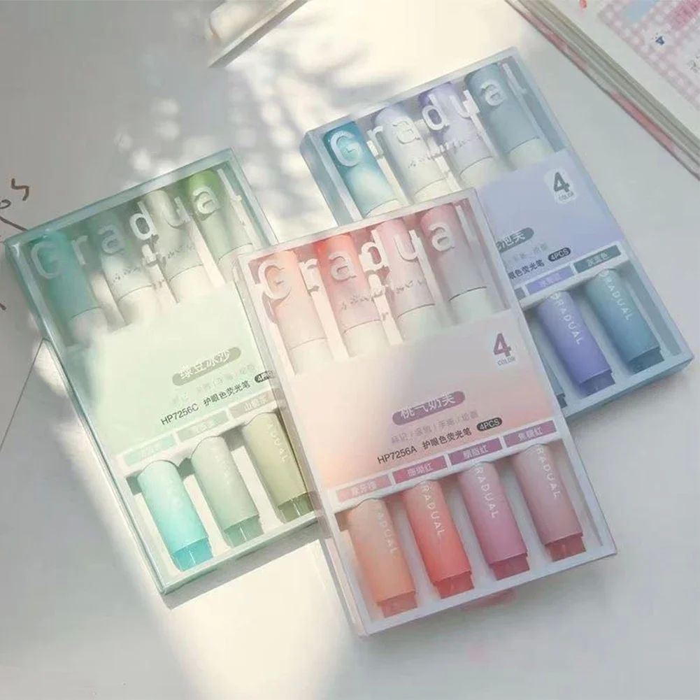 4Pcs/set Macaron Highlighters Color Gradient Highlighter Pen