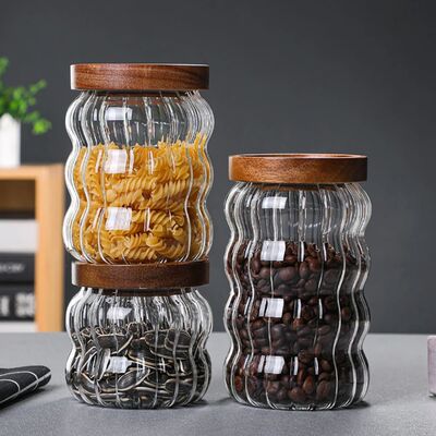 Striped Glass Sealed Jar With Lid Kitchen Food Container Gou