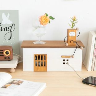 Wooden Desktop Cord Storage Box Desktop Organization Storage