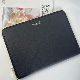 Customized Name Saffiano PU Leather Laptop Sleeve Bag for Ma