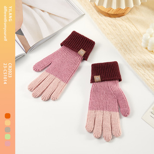 Knitted gloves with exposed fingers, riding women's velvet