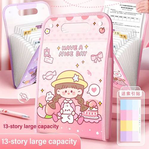 Cartoon A4 13 Pockets File Folder Test Paper Storage Folder