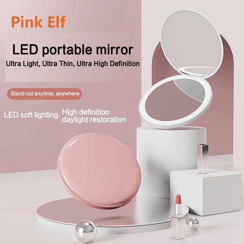 LED light makeup mirror foldable makeup small pocket mirror