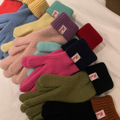 Colorful, warm, woolen, gloves, women's