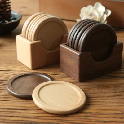 Wooden Coasters Set Black Walnut Solid Wood Round Table Mat