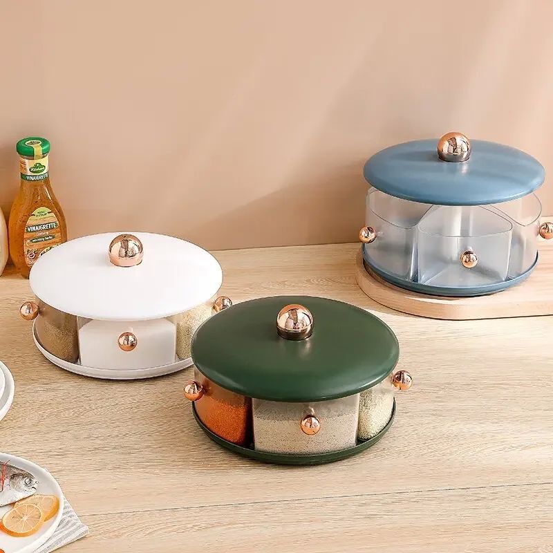 Rotatable Round Multigrid Seasoning Box Jar Moisture-proof K