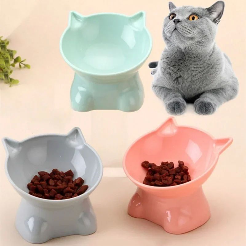Tall Cat Bowl Dog Bowl Anti-dumping 45°Neck Guard Cat Water