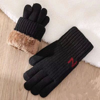 Winter Thickened Plush Knitted Gloves Touch Screen Driving G