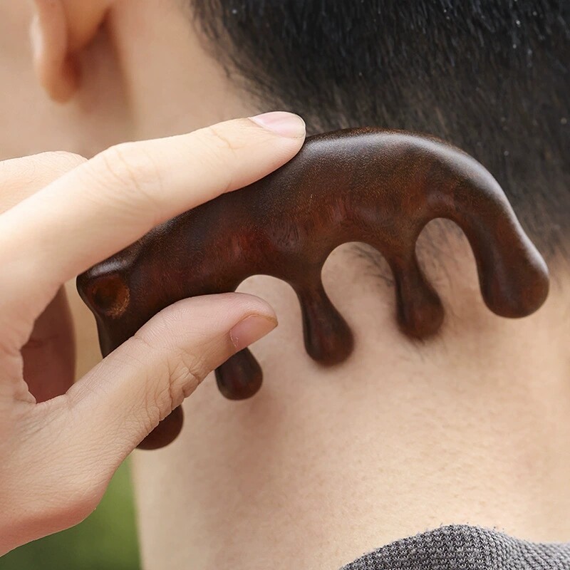 Natural green Sandalwood wide tooth massage comb