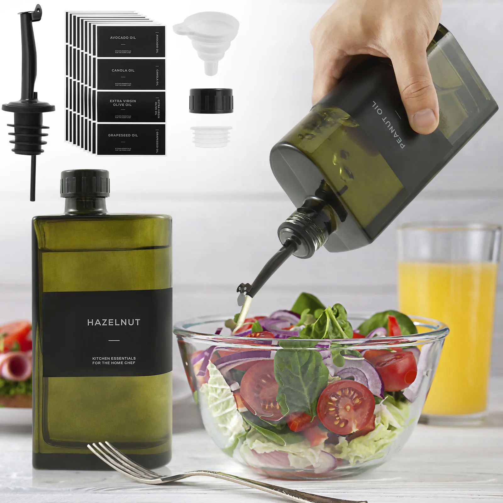 2Pcs Olive Oil Dispenser 500 ml Glass Oil Bottle Seasoning B