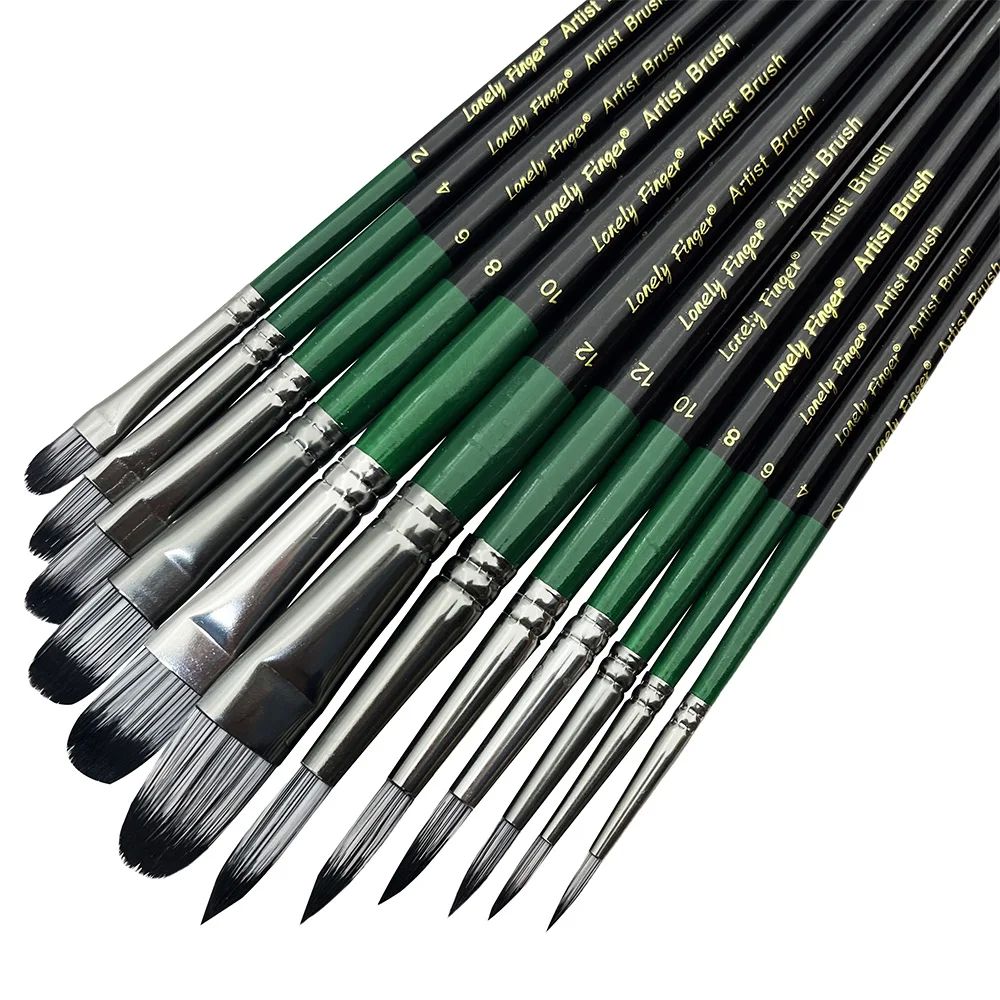 Artist Paint Brush Set of 12 Round and Filbert/Flat/Angle Br