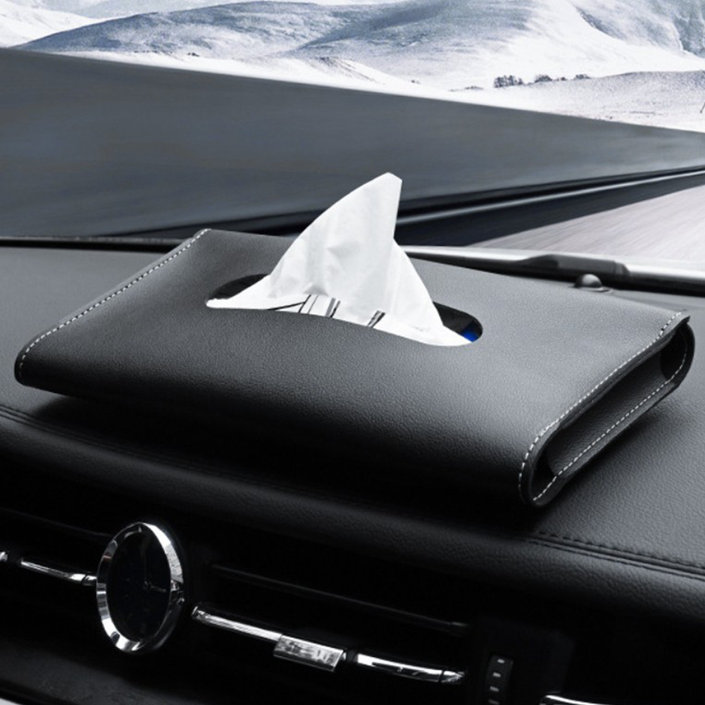 PU Leather Car Sun Visor Hanging Tissue Box Holder 23*13*2.5