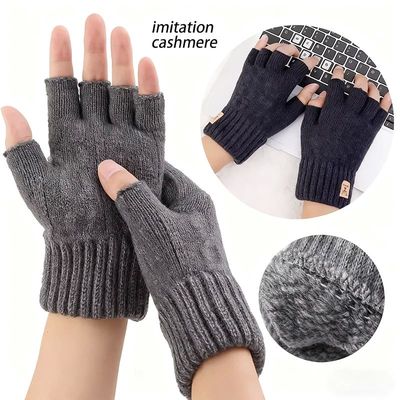 Men's Winter Warm Knitted Half Finger Gloves Office Writing