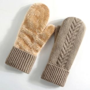 New Knitted Gloves Winter Double layer Velvet Thickened Warm