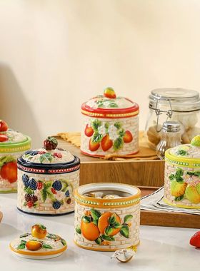 Hand-Painted Fruit Ceramic Jar with Lid - 3D Pattern, Perfec