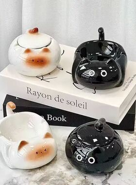 Cute Siamese cat ashtray desktop anti fly ash with cover liv