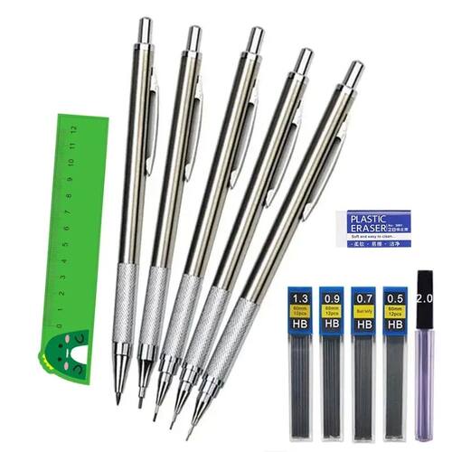 Metal Mechanical Pencil Set 0.5 0.7 0.9 1.3 2.0mm Art Drawin