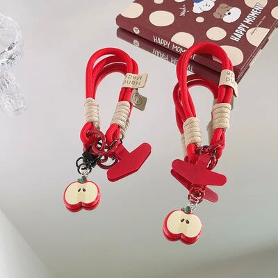 Cute Red & Black Buckle Fruit Pendant - Phone Lanyard, Wrist