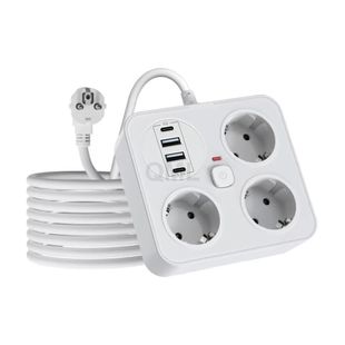 EU Plug 2M Extension Cable European Power Strip with USB Typ