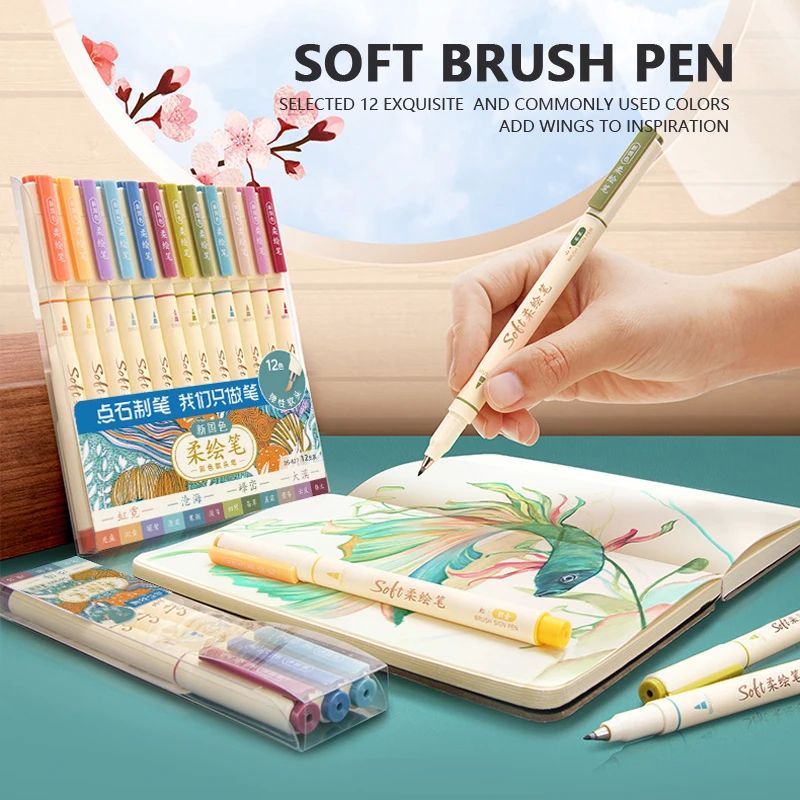 12 Colors Vintage Watercolor Lettering Art Marker Drawing Pe